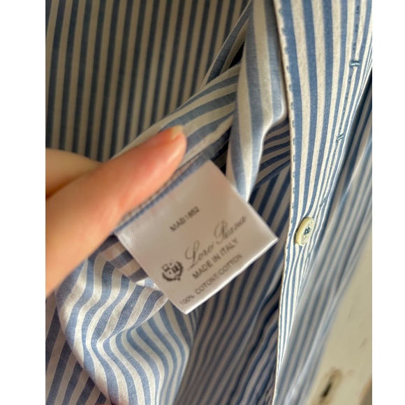 LORO PIANA Shirt Women's White/Blue Stripe Size38 Made in Italy - Picture 5 of 6
